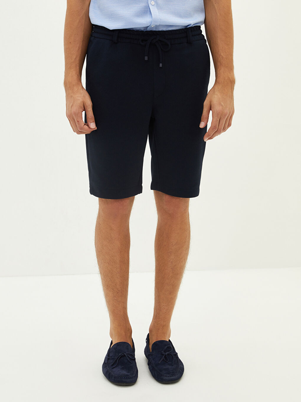 Lacivert Slim Fit Beli Bağlama Detaylı Erkek Şort-3
