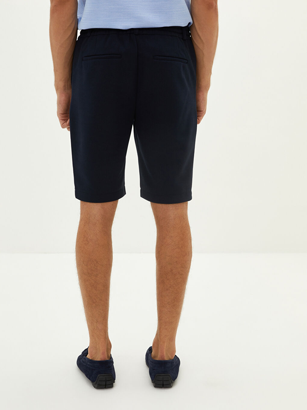 Lacivert Slim Fit Beli Bağlama Detaylı Erkek Şort-4