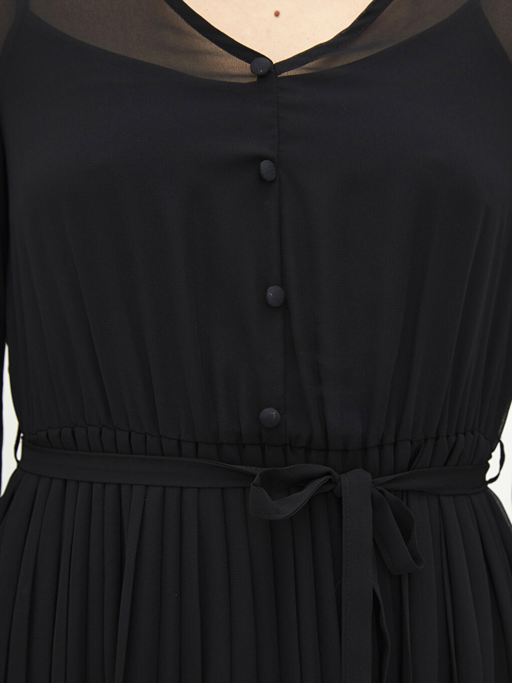 V-Neck Straight Long Sleeve A-Line Chiffon Women's Dress -S24242Z8-CVL