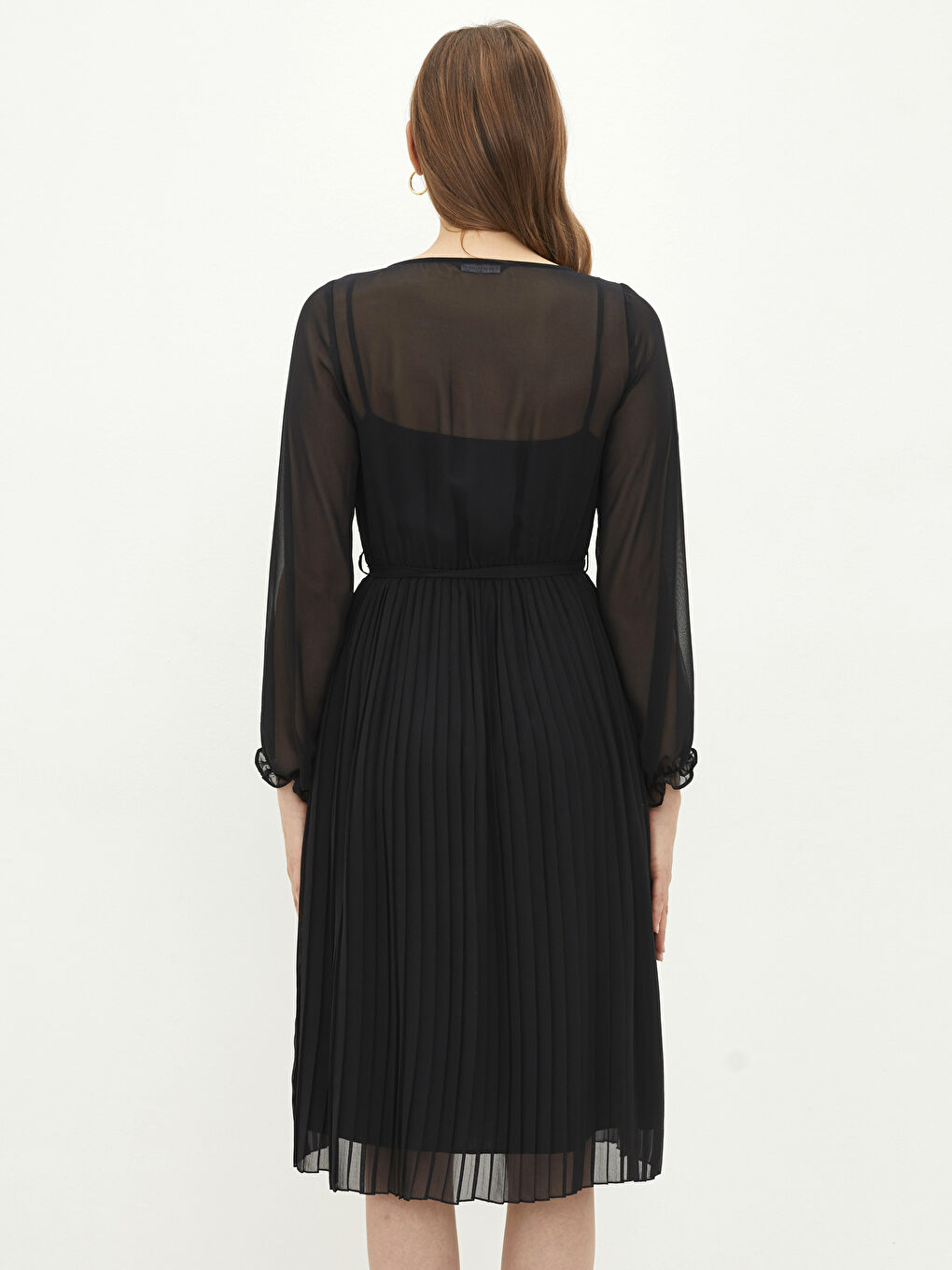 V-Neck Straight Long Sleeve A-Line Chiffon Women's Dress -S24242Z8-CVL
