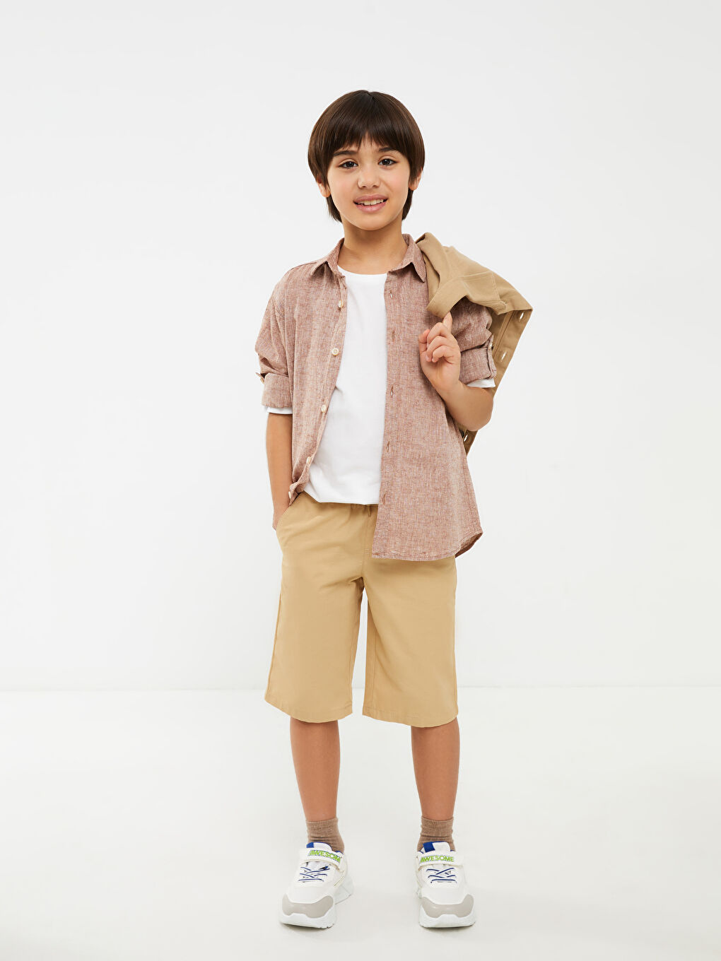 LCW Kids Bej Beli Lastikli Basic Poplin Erkek Çocuk Roller