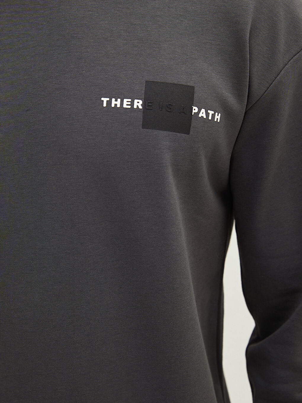 Antrasit Oversize Bisiklet Yaka Uzun Kollu Baskılı Erkek Sweatshirt-3