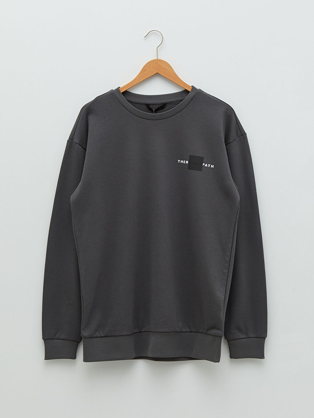 Antrasit Oversize Bisiklet Yaka Uzun Kollu Baskılı Erkek Sweatshirt-5