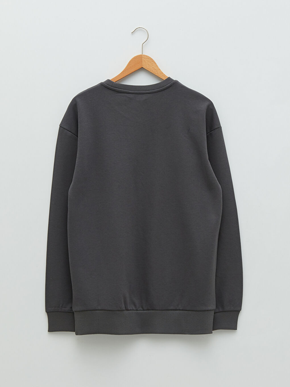 Antrasit Oversize Bisiklet Yaka Uzun Kollu Baskılı Erkek Sweatshirt-6