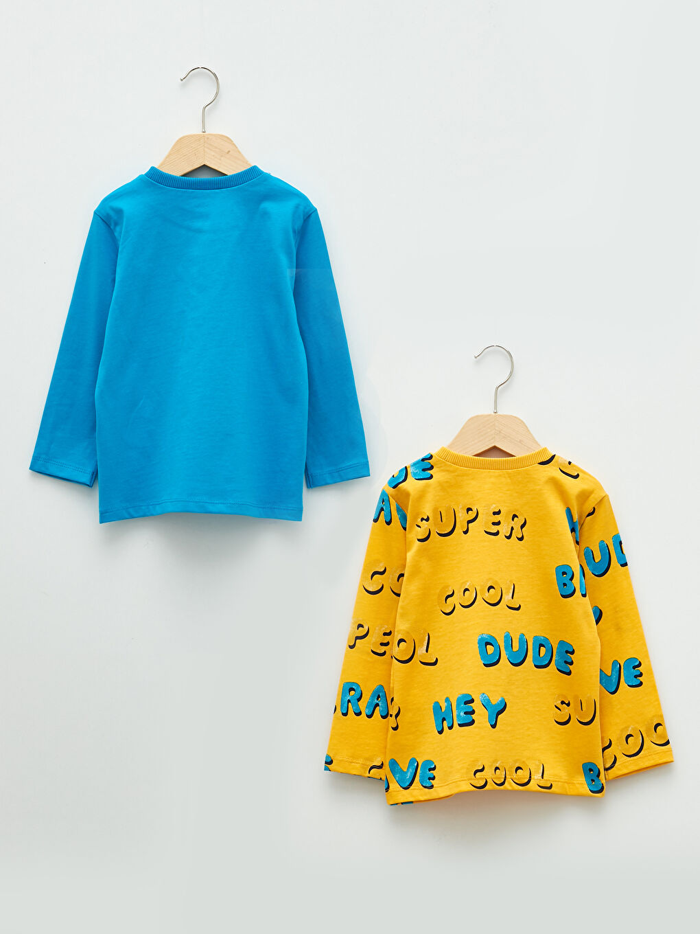 Turkuaz Bisiklet Yaka Uzun Kollu Baskılı Pamuklu Erkek Bebek Tişört 2'li-1