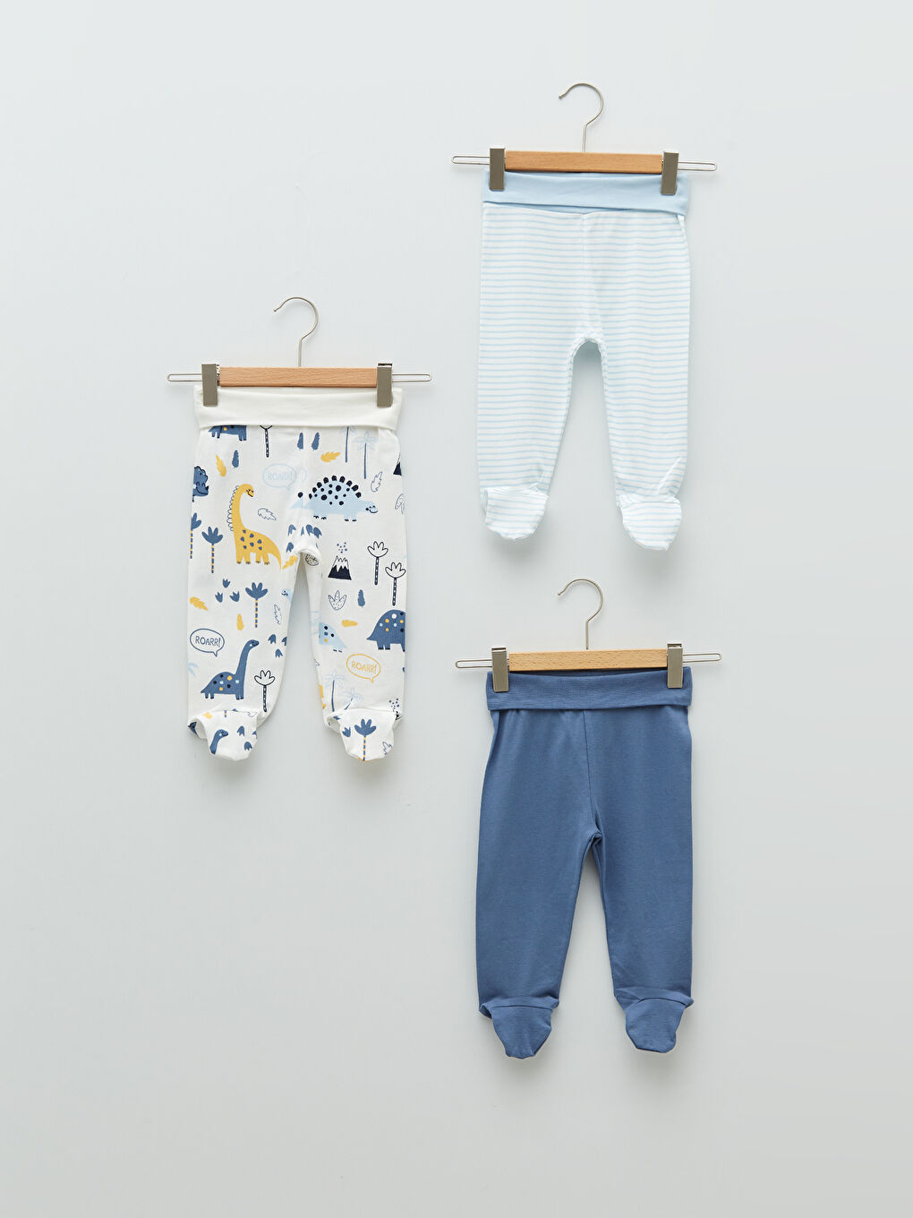 Ekru Beli Lastikli Erkek Bebek Patikli Pantolon 3'lü