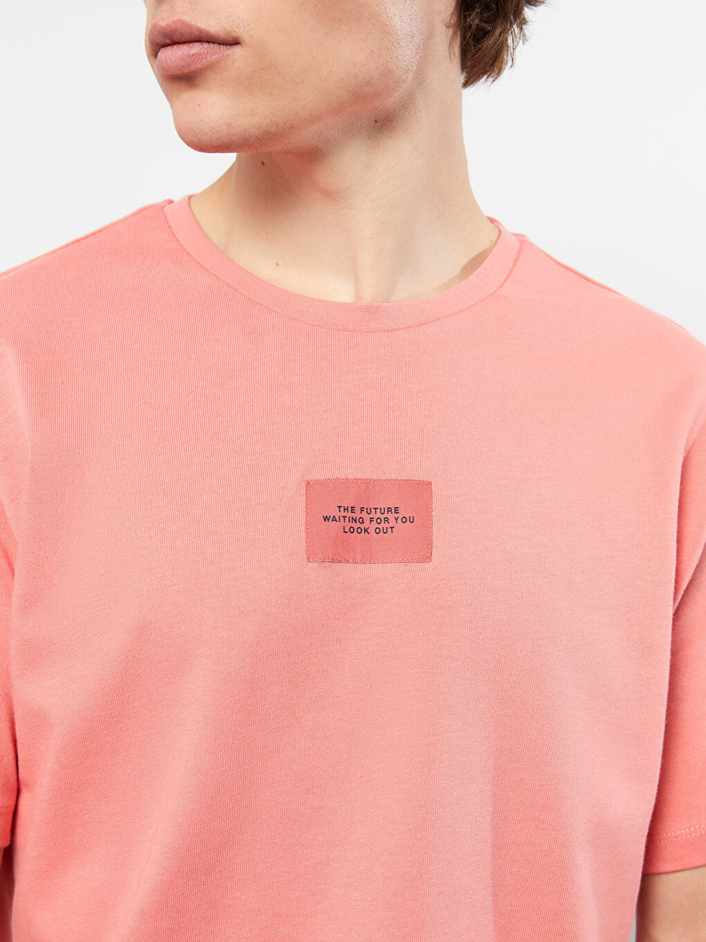 Pembe Bisiklet Yaka Kısa Kollu Basic Penye Erkek Tişört-3