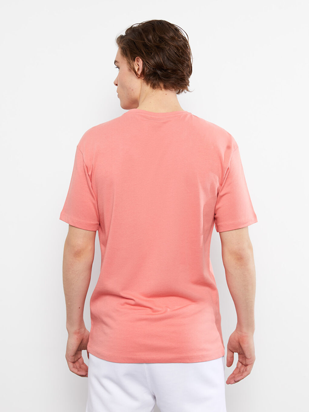 Pembe Bisiklet Yaka Kısa Kollu Basic Penye Erkek Tişört-4