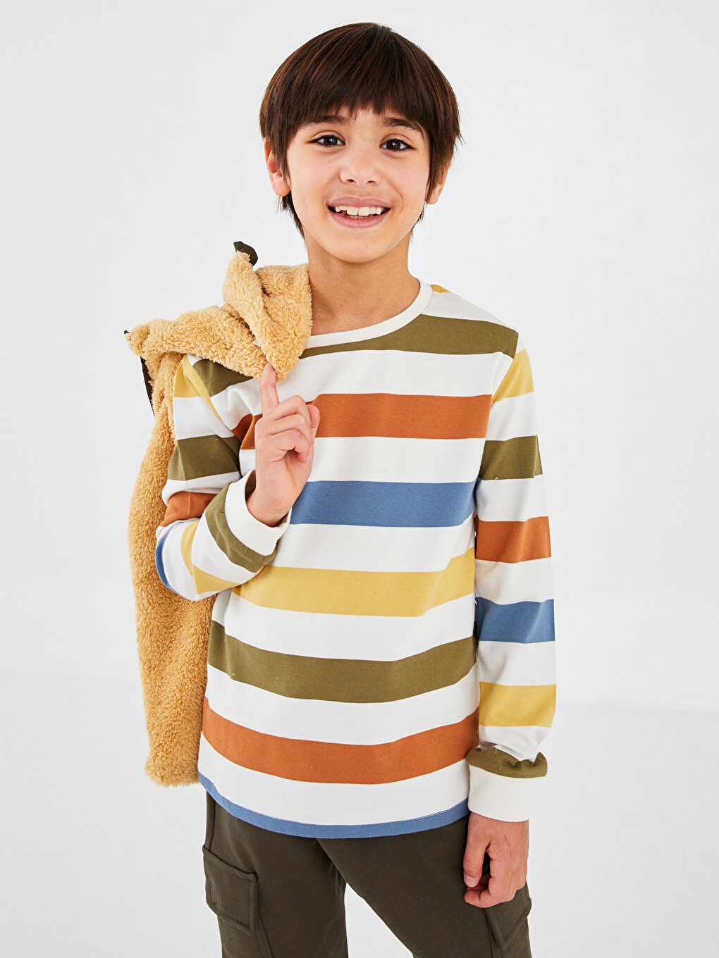 Crew Neck Striped Long Sleeve Cotton Boy T-Shirt