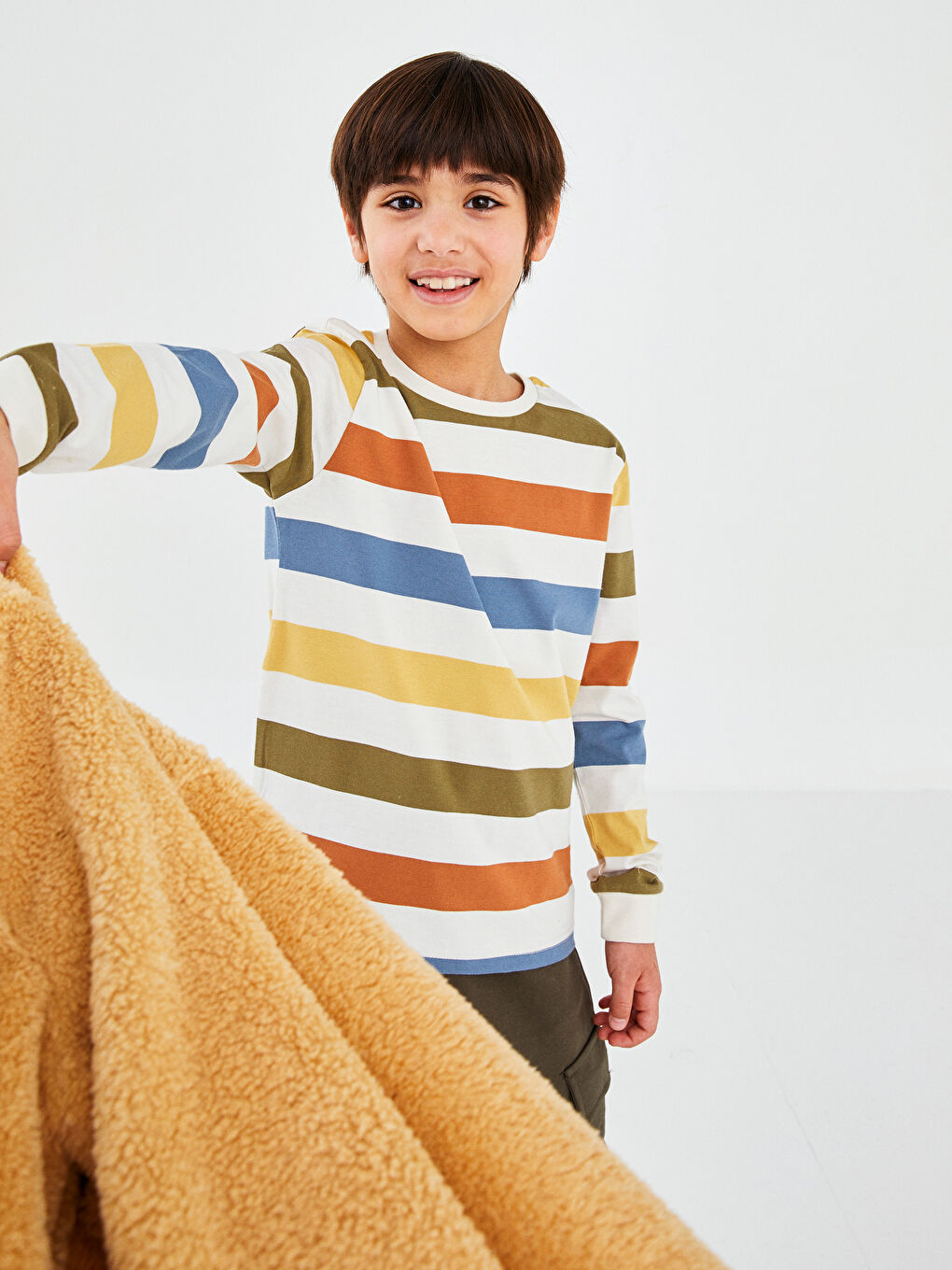 Crew Neck Striped Long Sleeve Cotton Boy T-Shirt-1