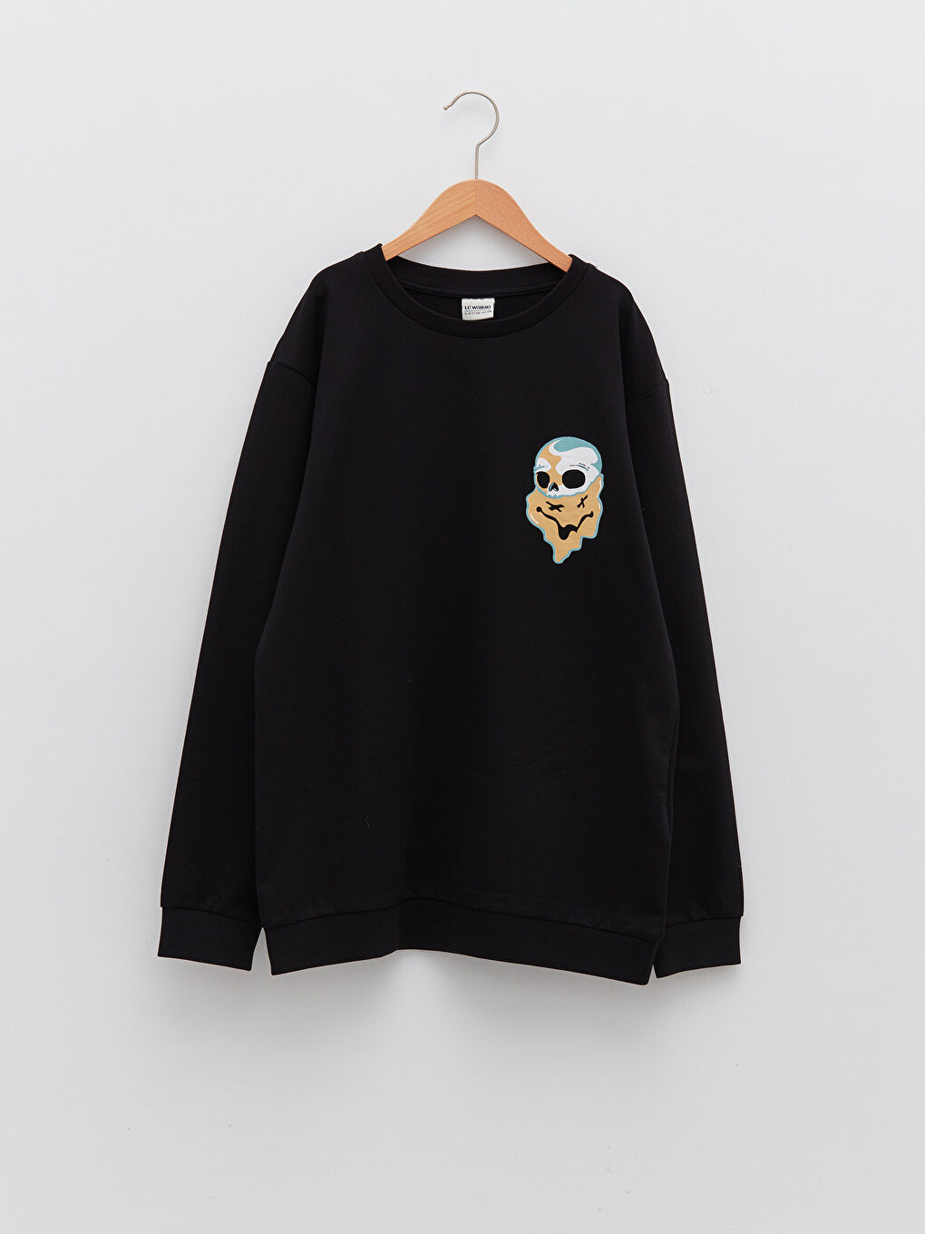 Siyah Bisiklet Yaka Baskılı Uzun Kollu Erkek Çocuk Sweatshirt