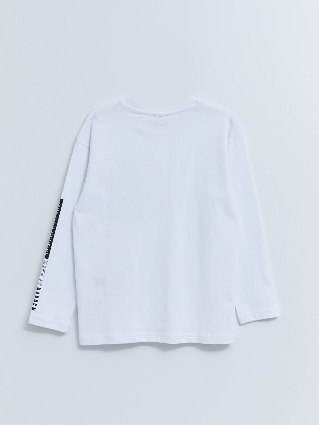 Beyaz Bisiklet Yaka Baskılı Uzun Kollu Erkek Çocuk Tişört-1