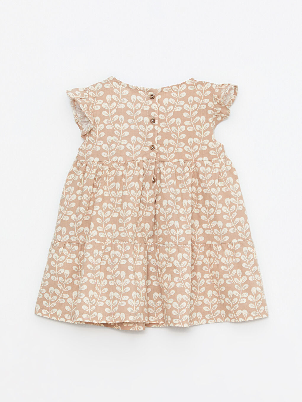 Bej Bisiklet Yaka Kısa Kollu Baskılı Kız Bebek Elbise-1