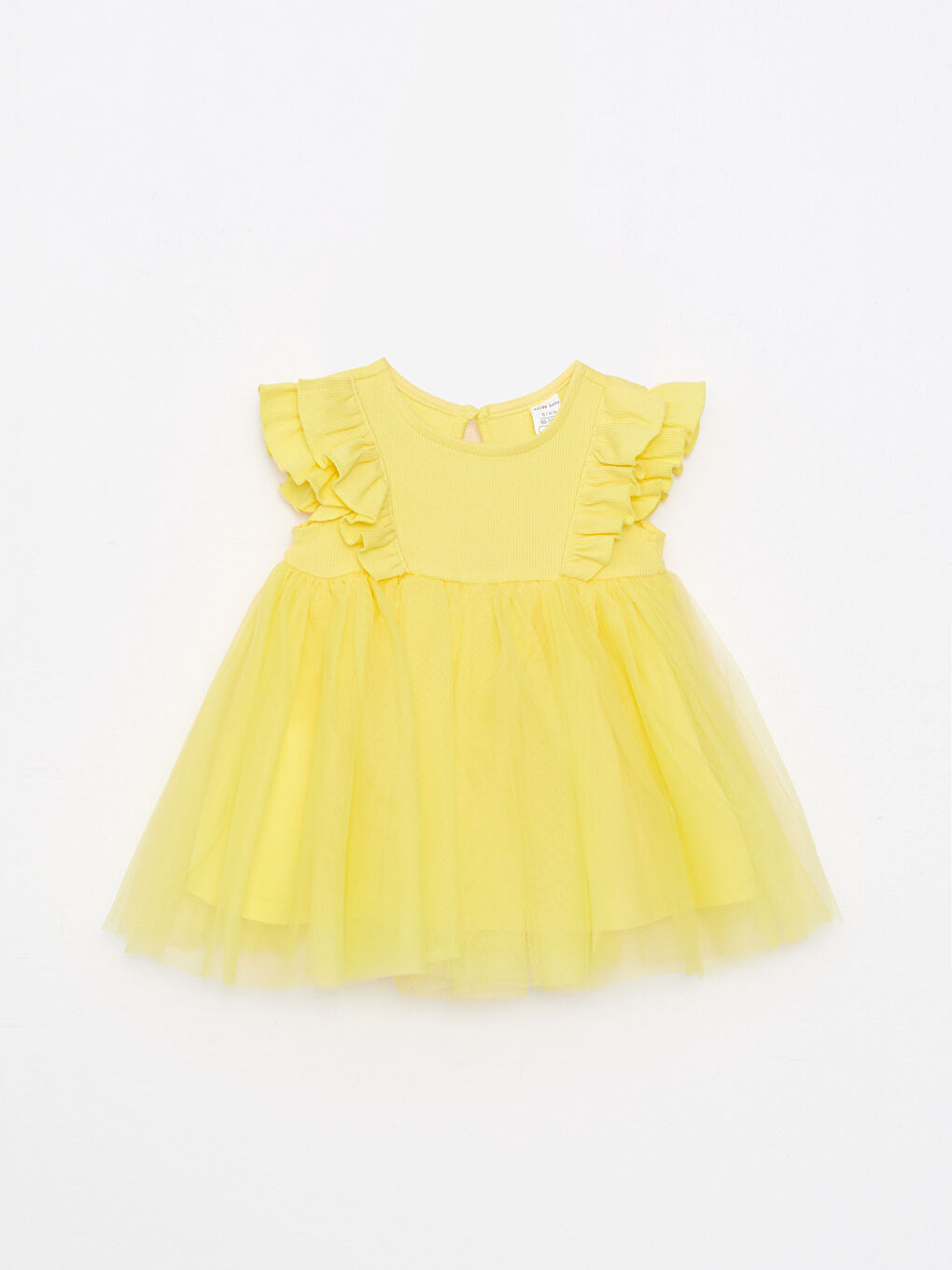 Sarı Bisiklet Yaka Tül Detaylı Kız Bebek Elbise