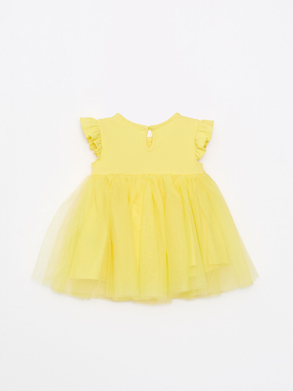 Sarı Bisiklet Yaka Tül Detaylı Kız Bebek Elbise-1