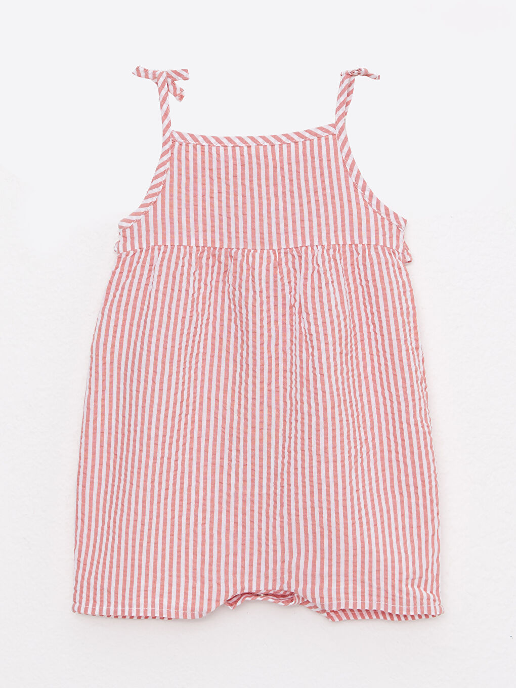 Комбинезон для малышки девочки из хлопка с квадратным воротником, ремешками и полосатым узором-1