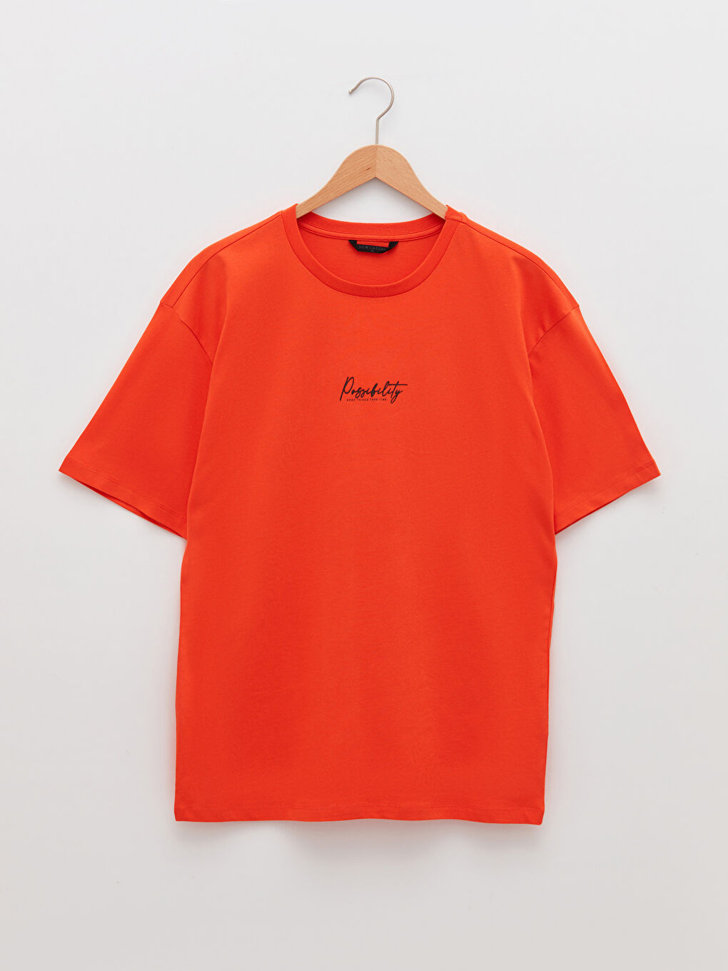 Turuncu Oversize Bisiklet Yaka Kısa Kollu Baskılı Penye Erkek Tişört-11