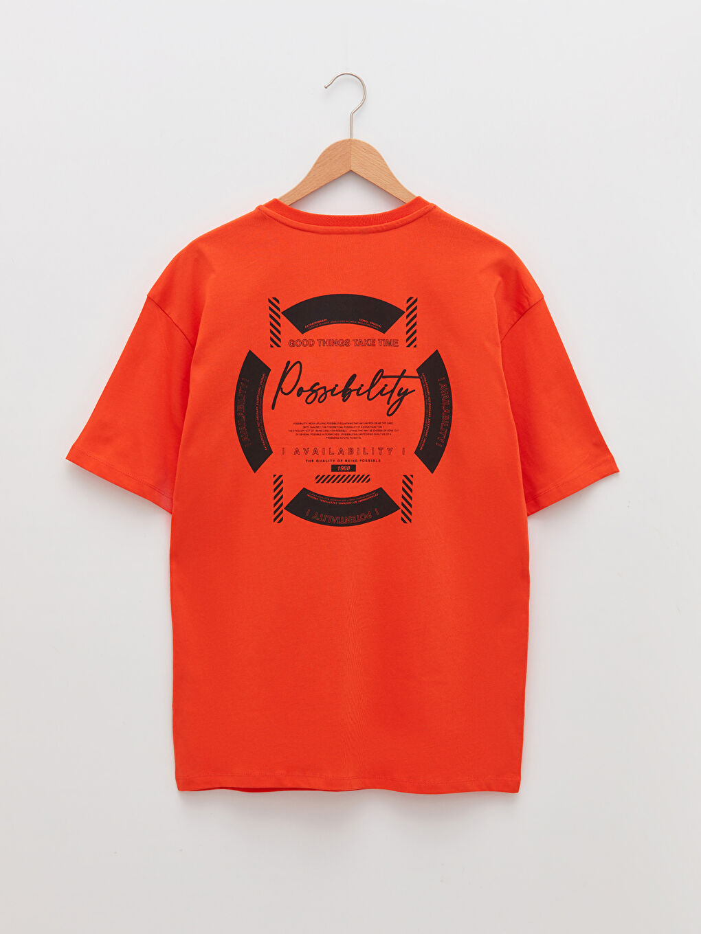 Turuncu Oversize Bisiklet Yaka Kısa Kollu Baskılı Penye Erkek Tişört-12
