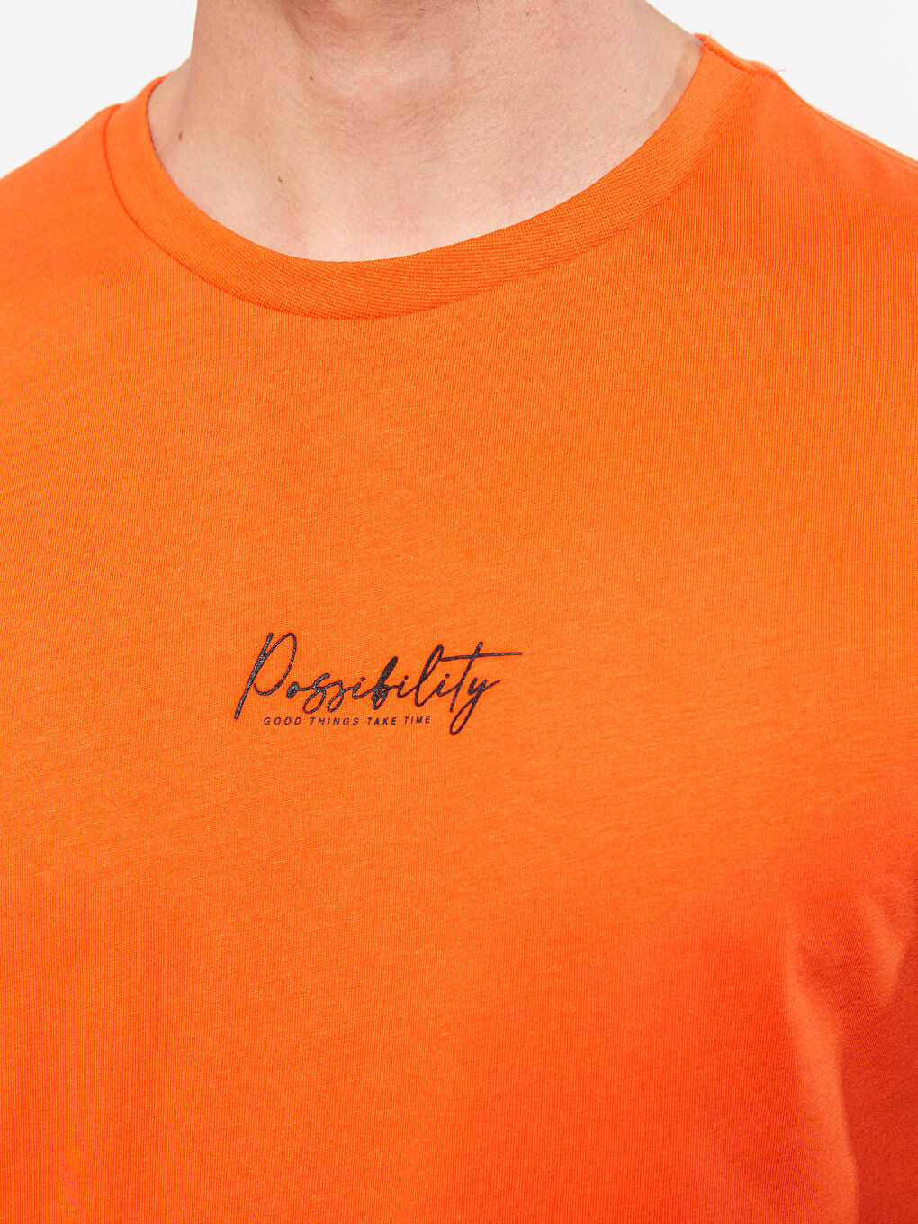 Turuncu Oversize Bisiklet Yaka Kısa Kollu Baskılı Penye Erkek Tişört-7