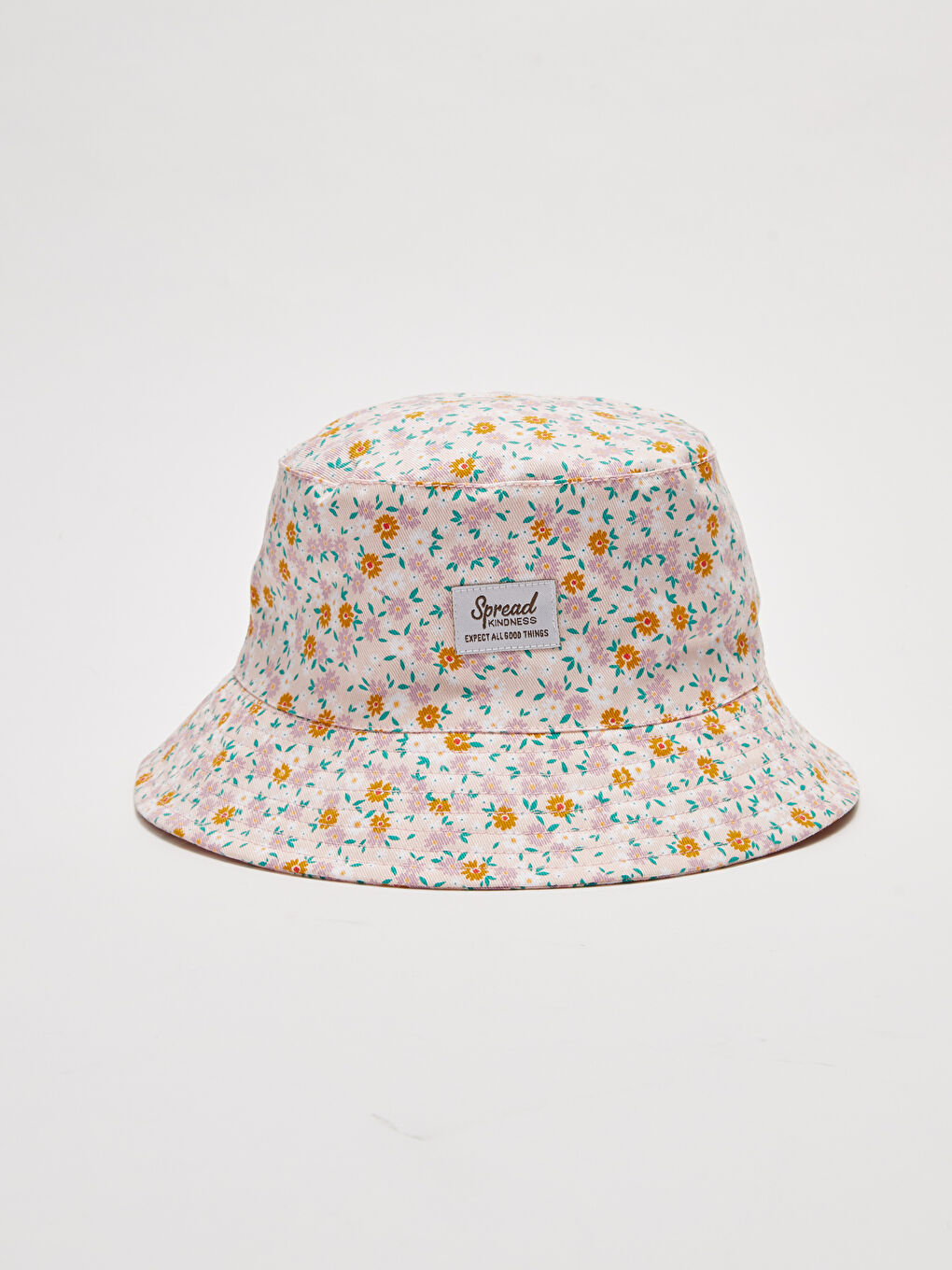 Floral Pattern Label Printed Women's Bucket Hat-3