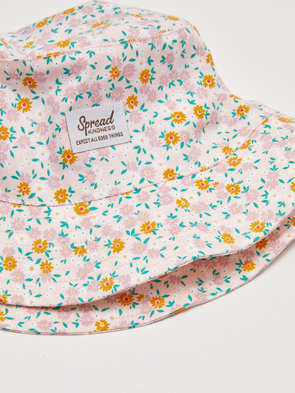 Floral Pattern Label Printed Women's Bucket Hat-4