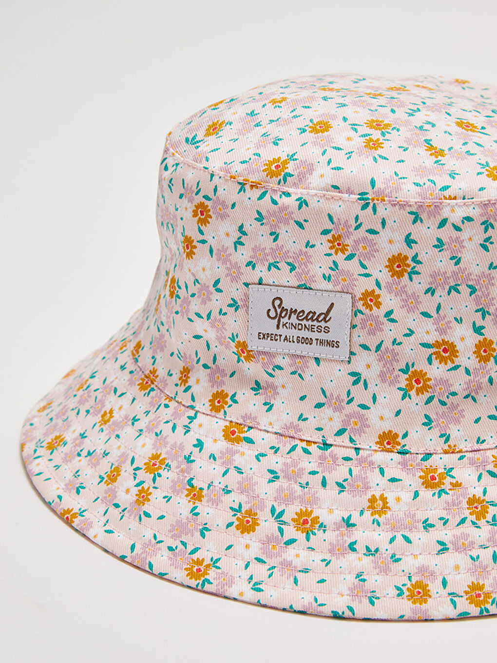 Floral Pattern Label Printed Women's Bucket Hat-5