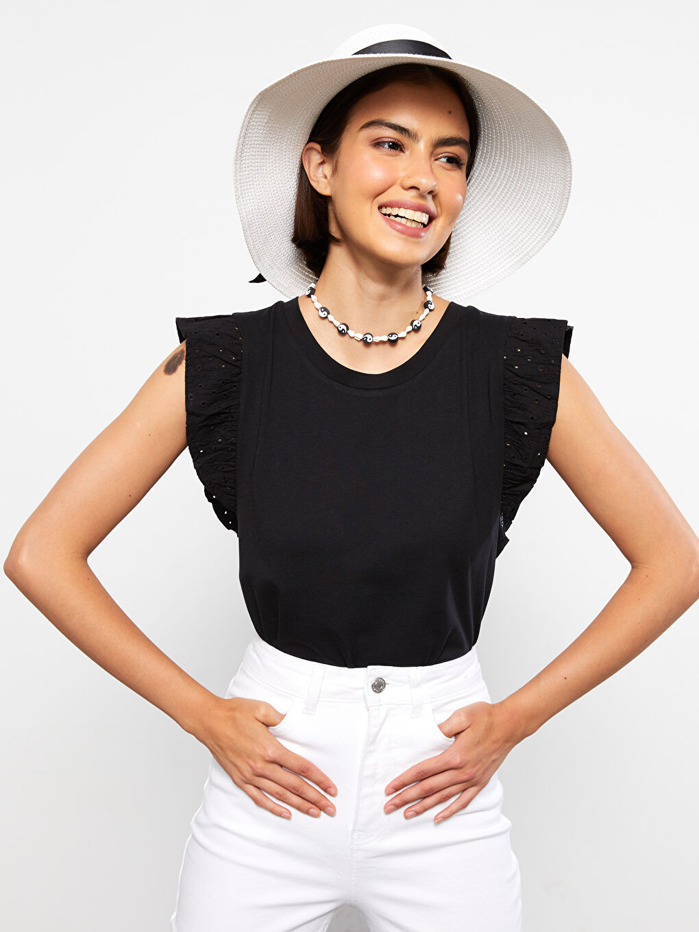 Piping Detailed Straw Women's Hat -S24458Z8-FFB