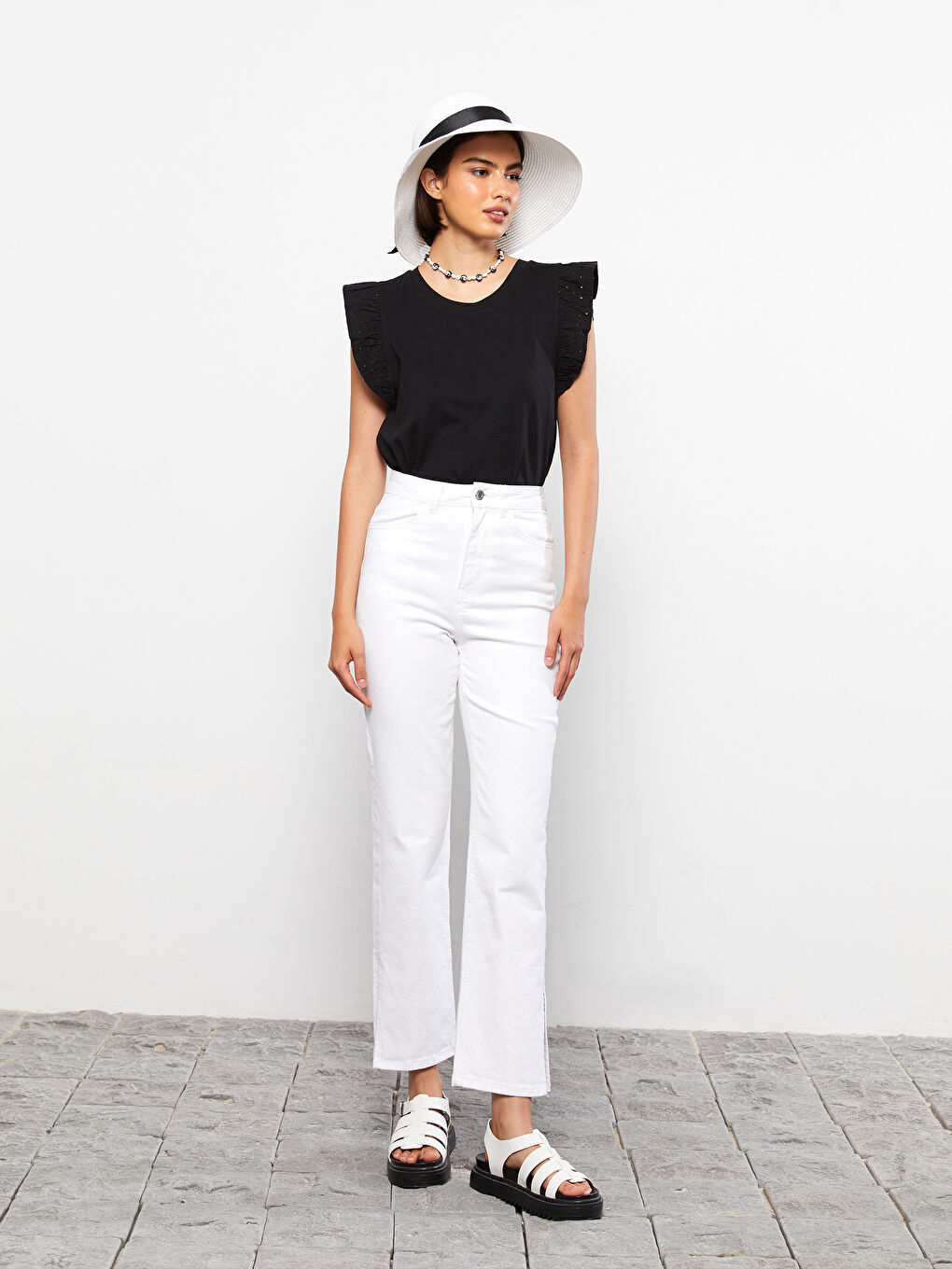 Piping Detailed Straw Women's Hat -S24458Z8-FFB