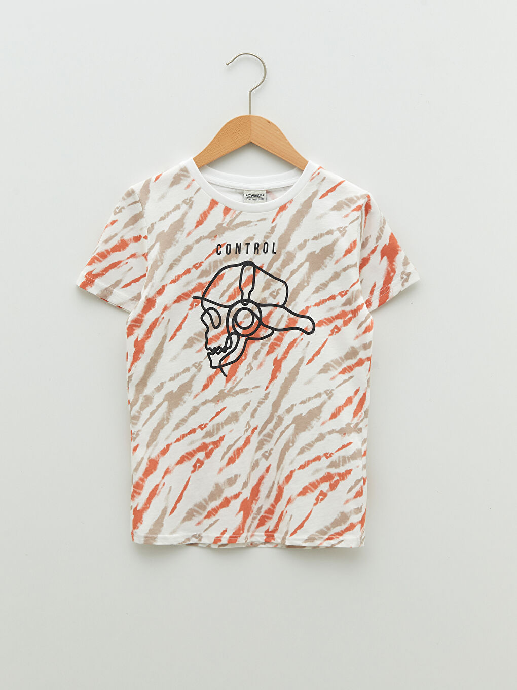 Kahverengi Bisiklet Yaka Baskılı Kısa Kollu Pamuklu Erkek Çocuk Tişört