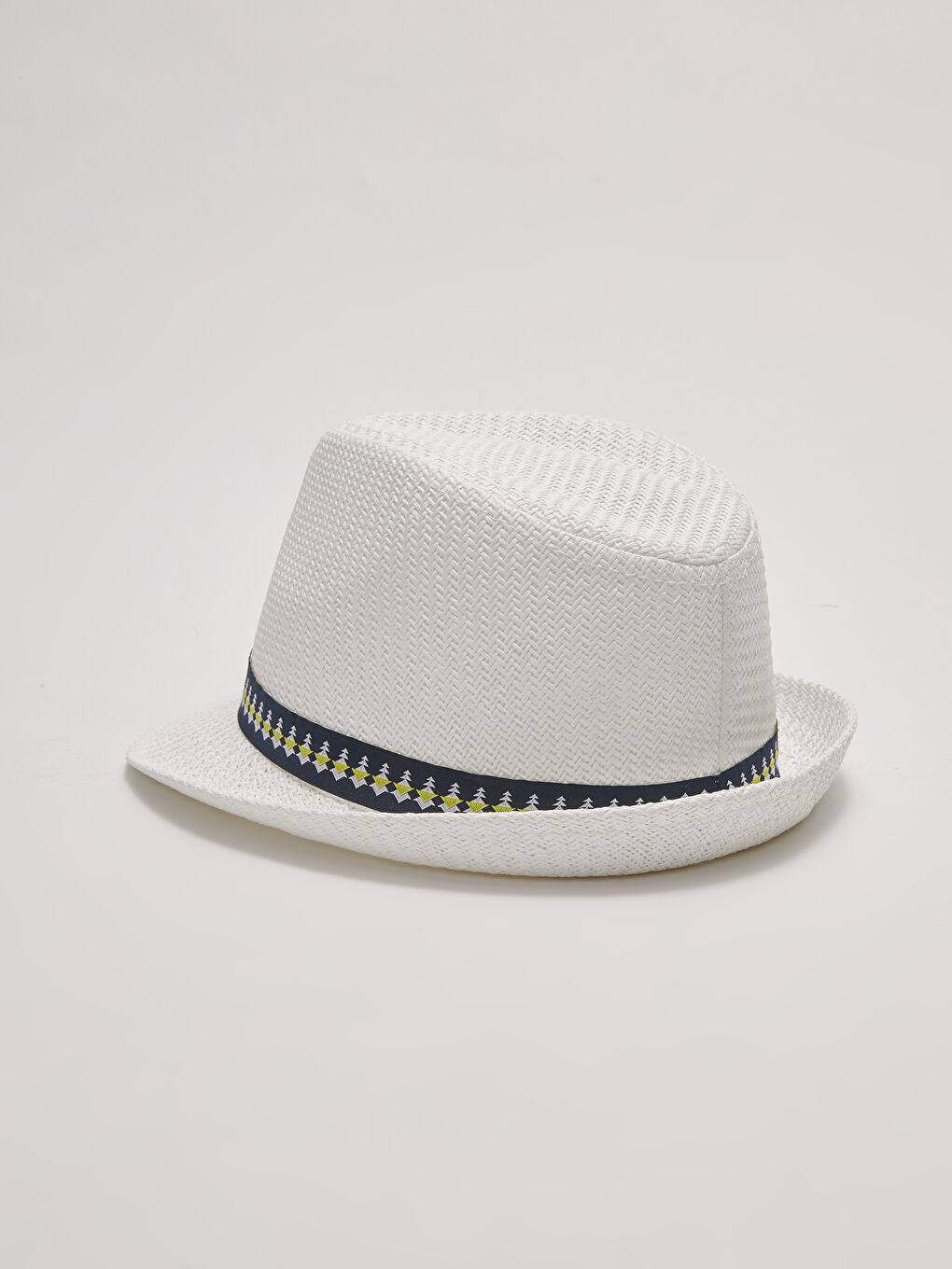 Beyaz Biye Detaylı Erkek Çocuk Hasır Fötr Şapka-2