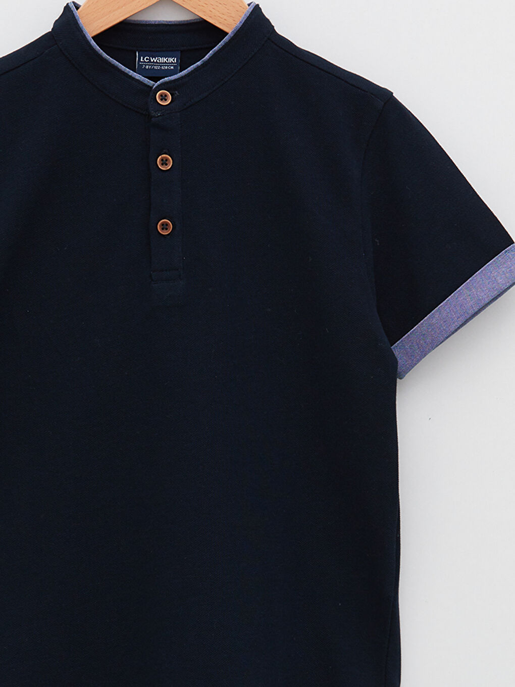 Lacivert Hakim Yaka Basic Kısa Kollu Erkek Çocuk Tişört-2