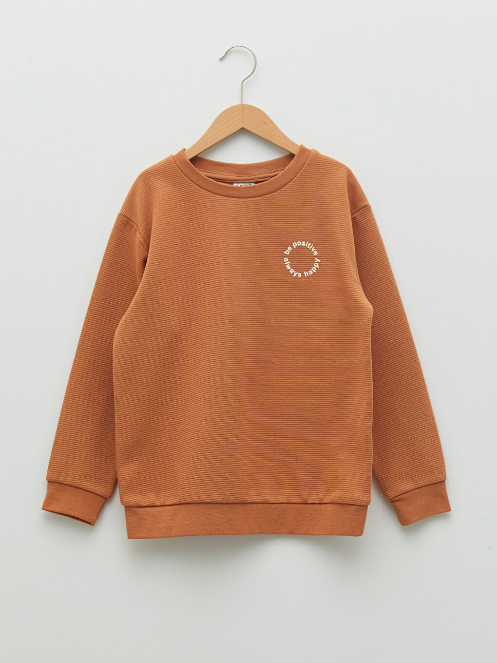 Kahverengi Bisiklet Yaka Baskılı Uzun Kollu Erkek Çocuk Sweatshirt