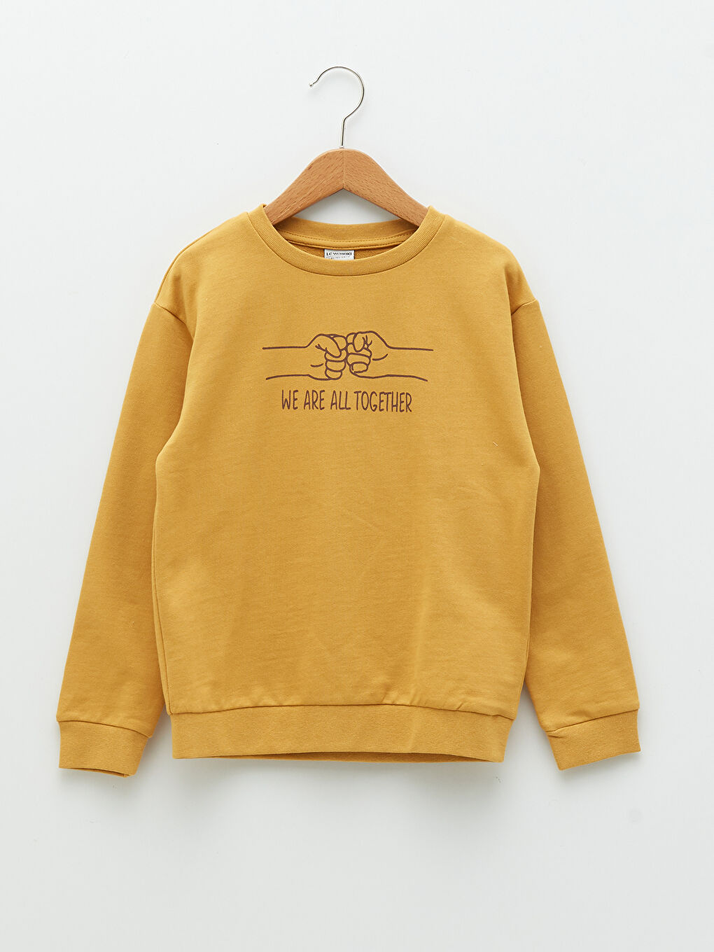 Sarı Bisiklet Yaka Baskılı Uzun Kollu Erkek Çocuk Sweatshirt