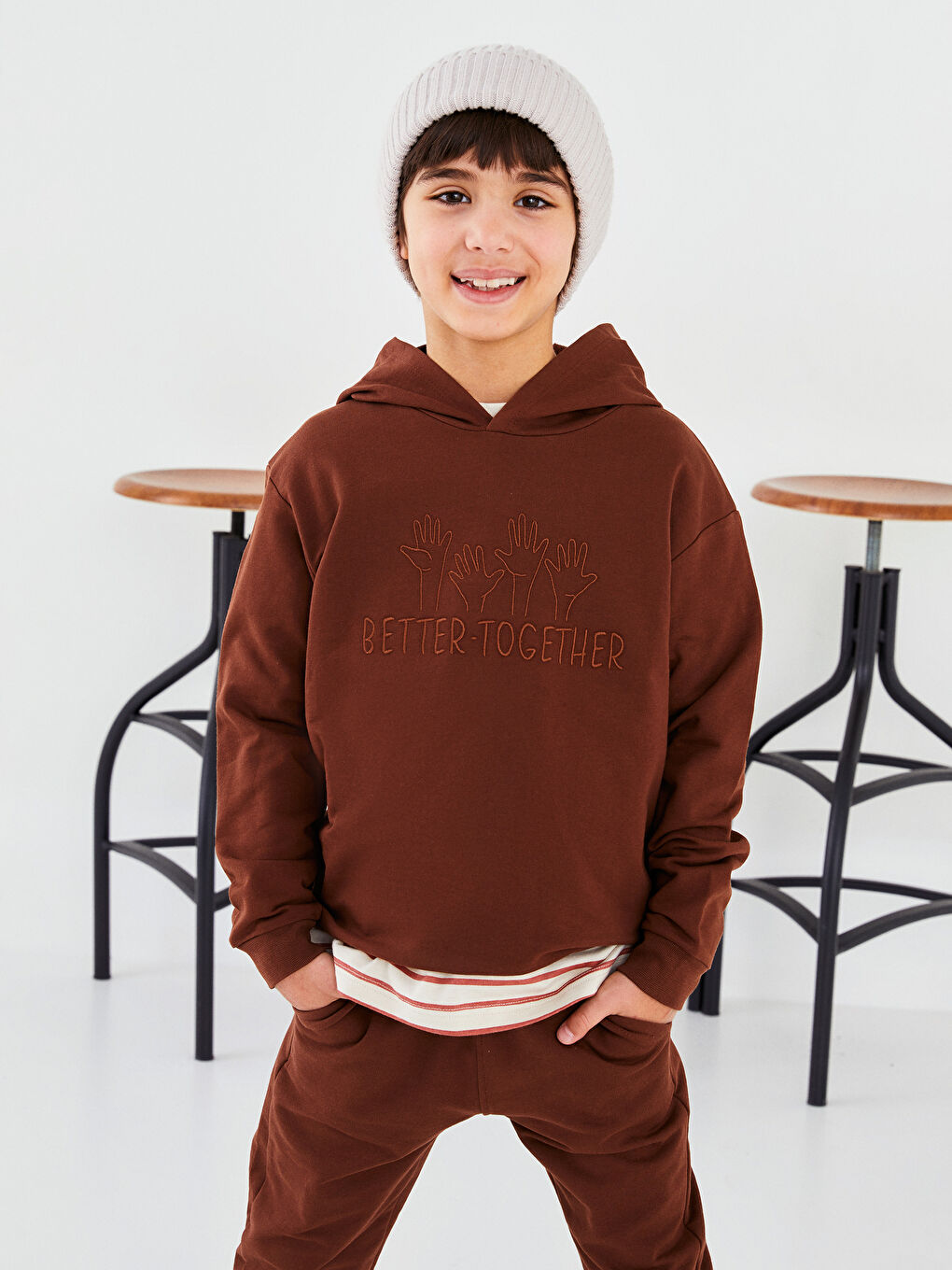 LCW Kids Hooded Embroidery Detailed Long Sleeve Boy Sweatshirt -S24563Z4-L0E
