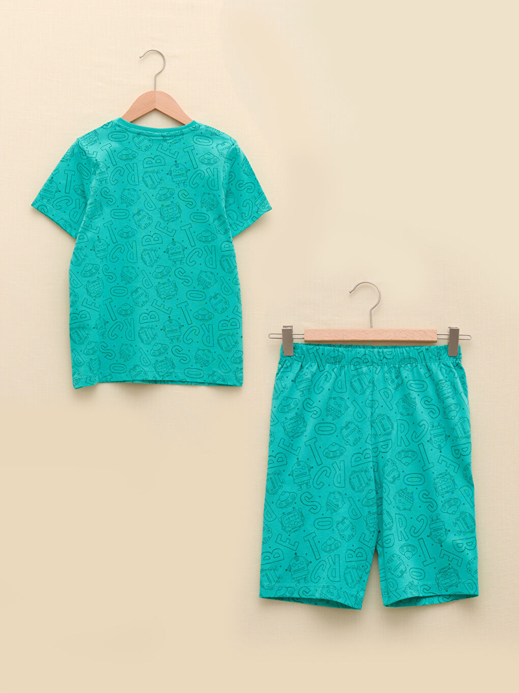 Turkuaz Bisiklet Yaka Baskılı Kısa Kollu Erkek Çocuk Pijama Takımı-1