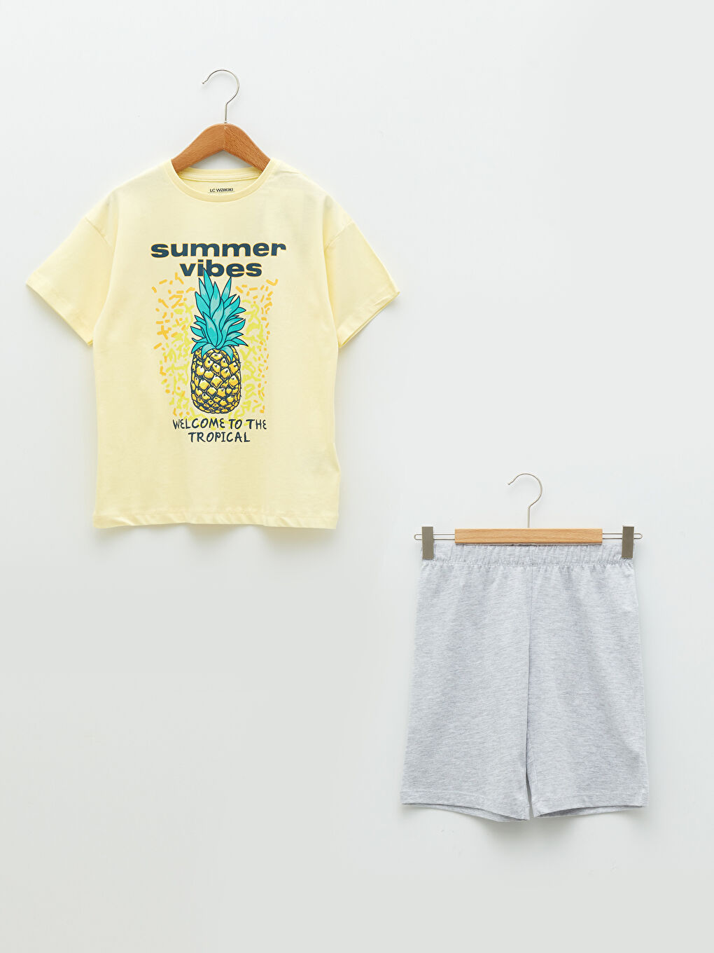 Sarı Bisiklet Yaka Baskılı Kısa Kollu Erkek Çocuk Şortlu Pijama Takımı