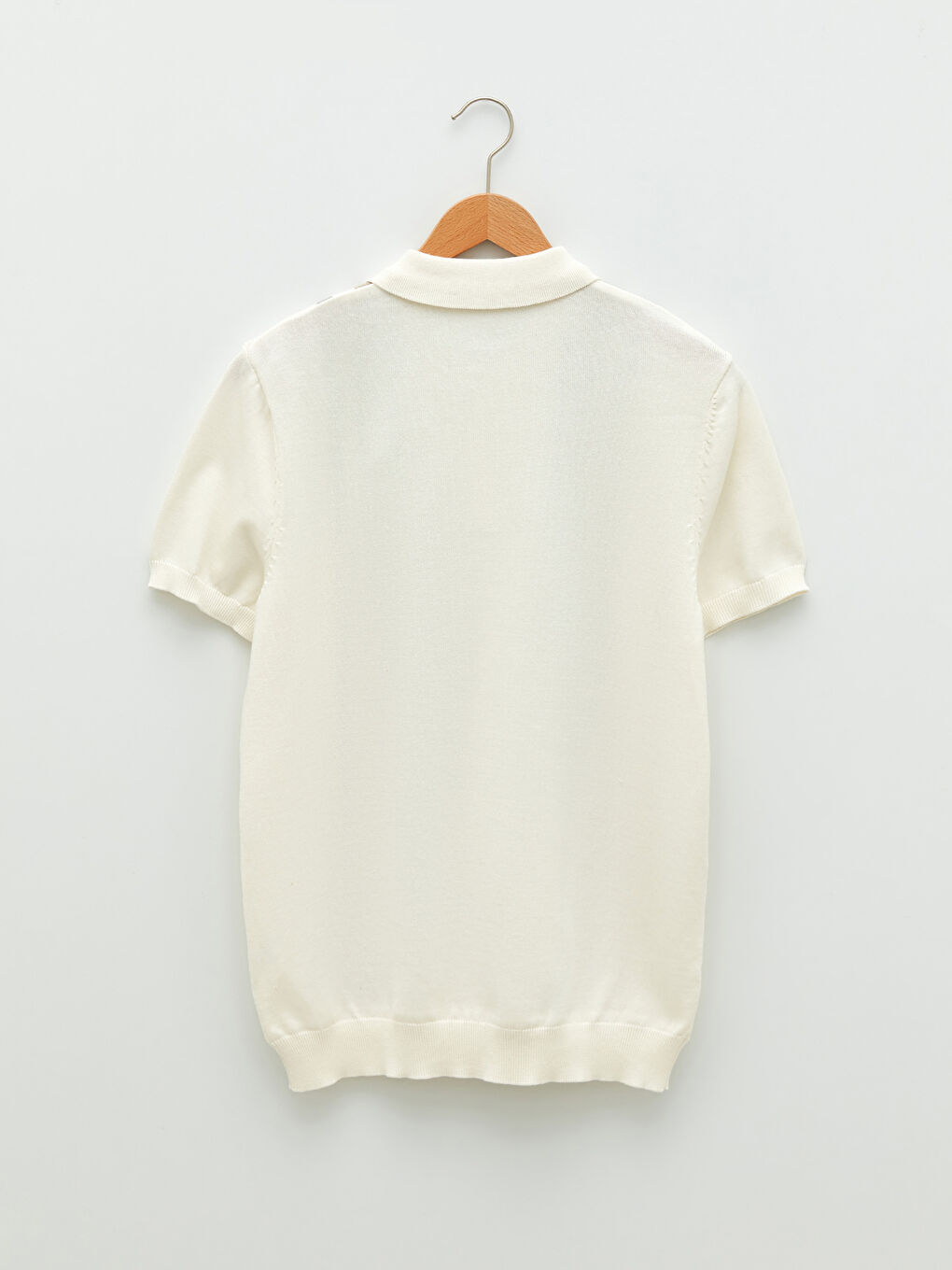 Ekru Polo Yaka Kısa Kollu Çizgili Erkek Triko Kazak-7