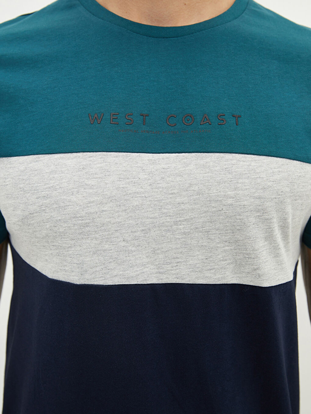 Yeşil Bisiklet Yaka Kısa Kollu Renk Bloklu Penye Erkek Tişört-3