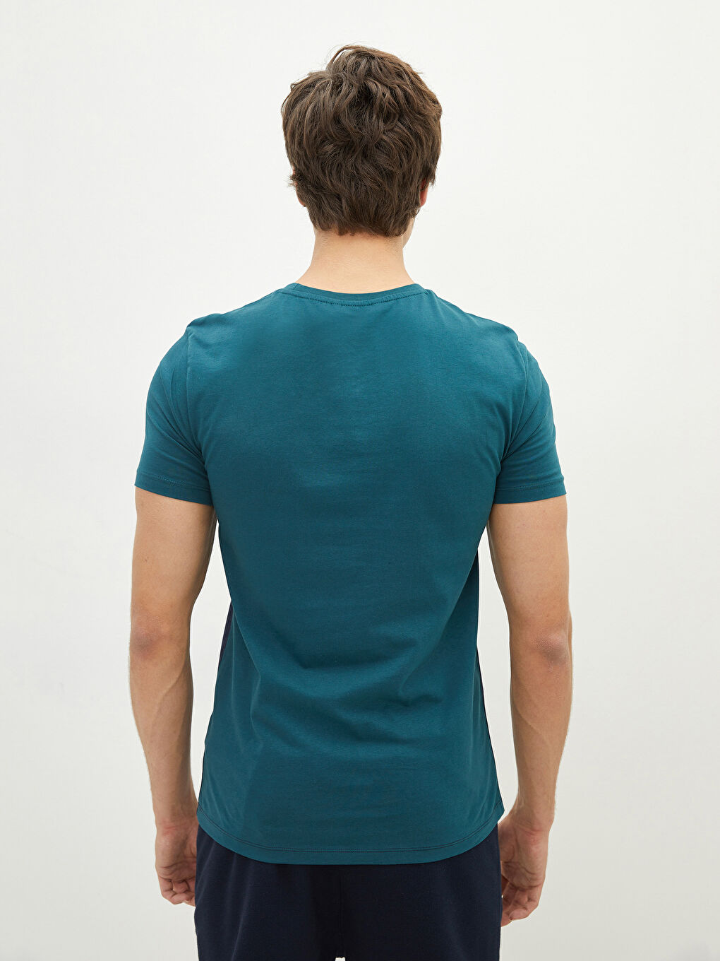 Yeşil Bisiklet Yaka Kısa Kollu Renk Bloklu Penye Erkek Tişört-4