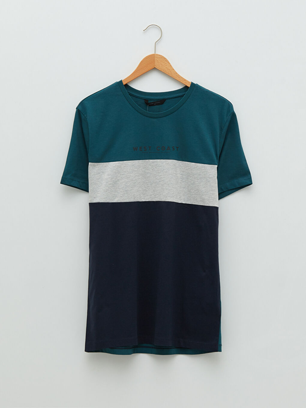 Yeşil Bisiklet Yaka Kısa Kollu Renk Bloklu Penye Erkek Tişört-5