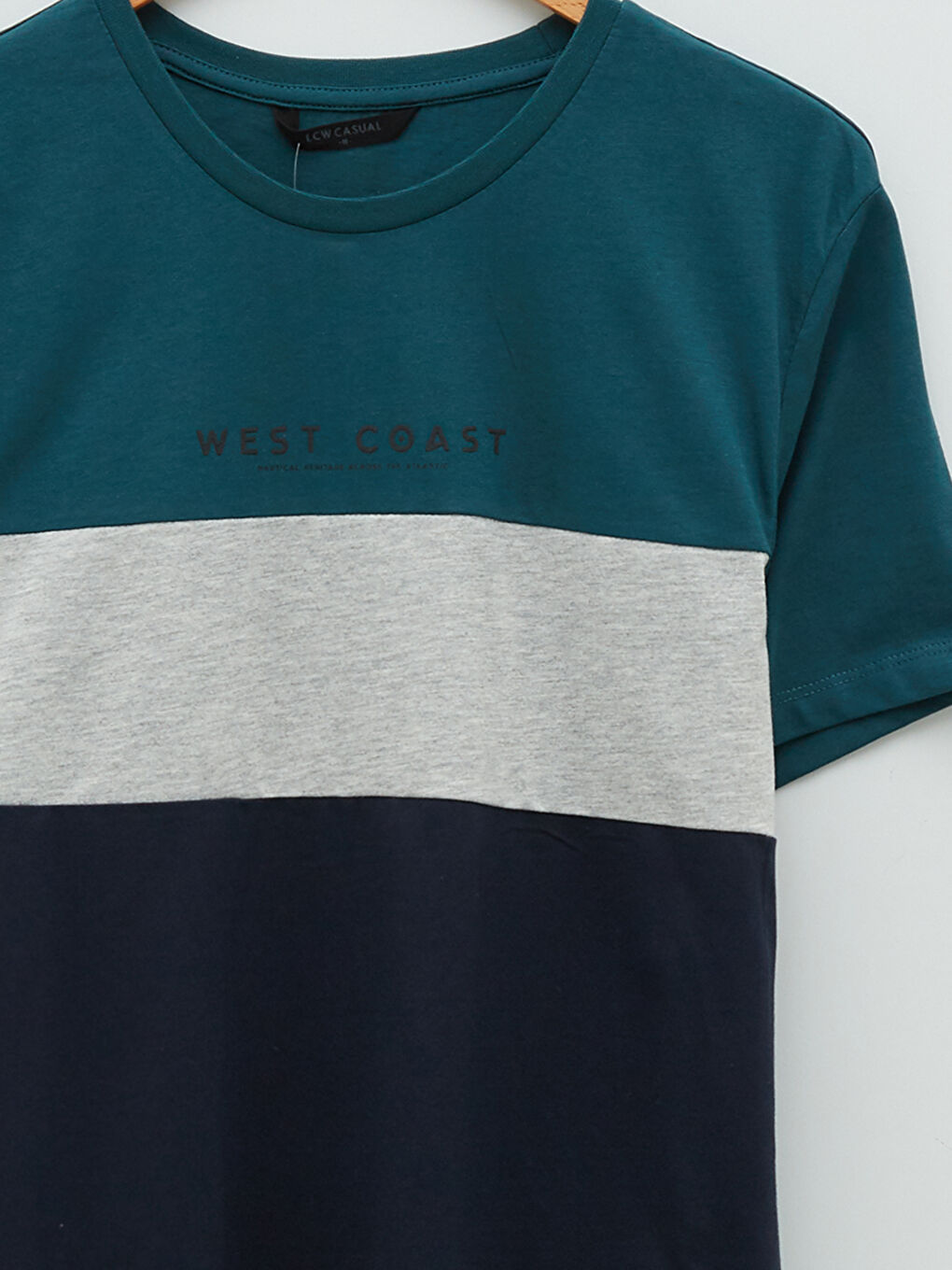 Yeşil Bisiklet Yaka Kısa Kollu Renk Bloklu Penye Erkek Tişört-7