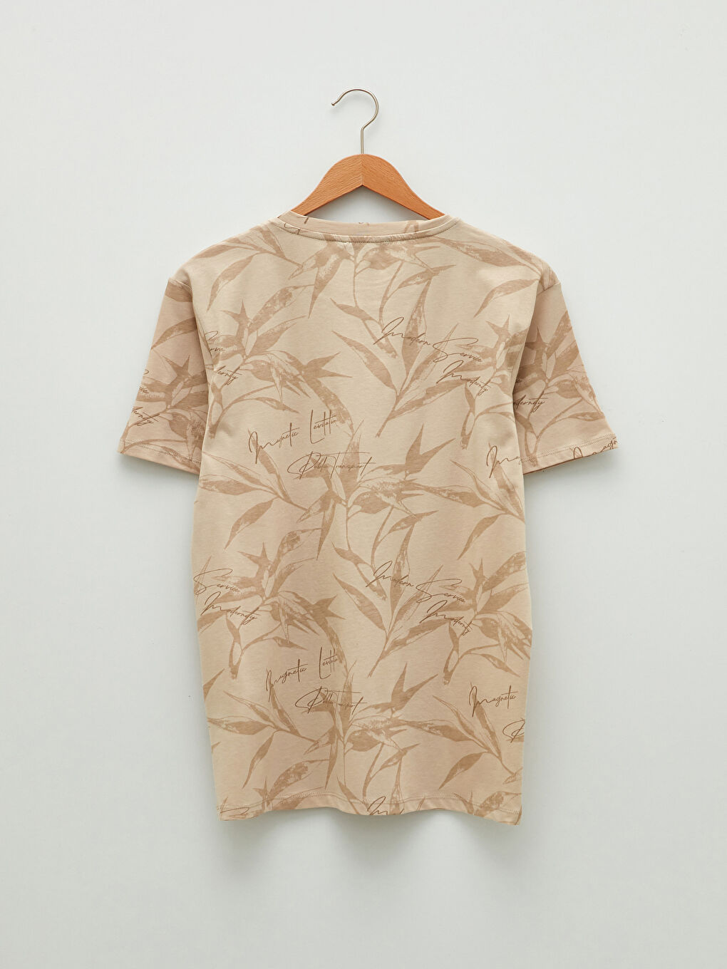 Bej Bisiklet Yaka Kısa Kollu Desenli Penye Erkek Tişört-6