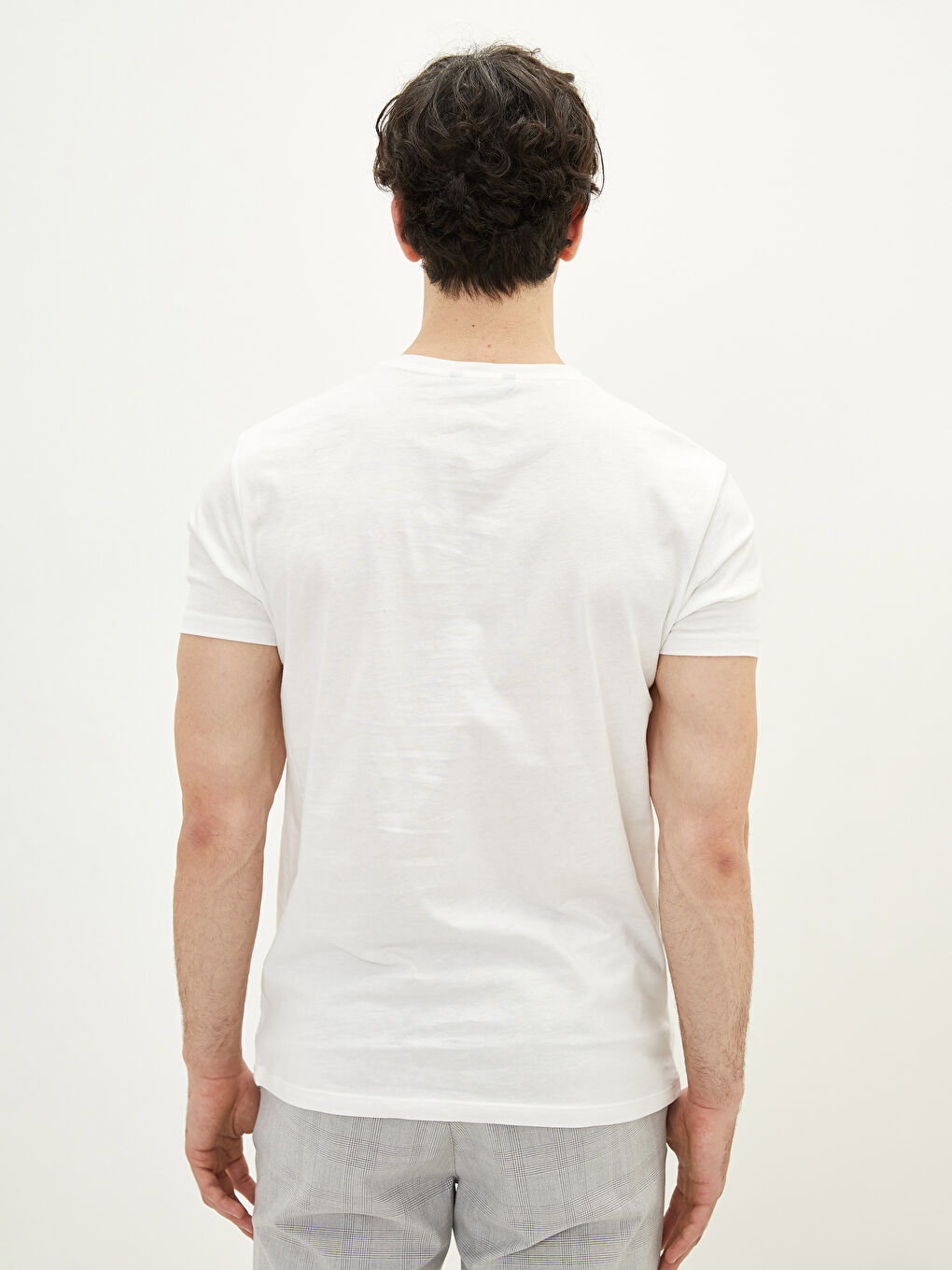 Ekru Bisiklet Yaka Kısa Kollu Baskılı Penye Erkek Tişört-4