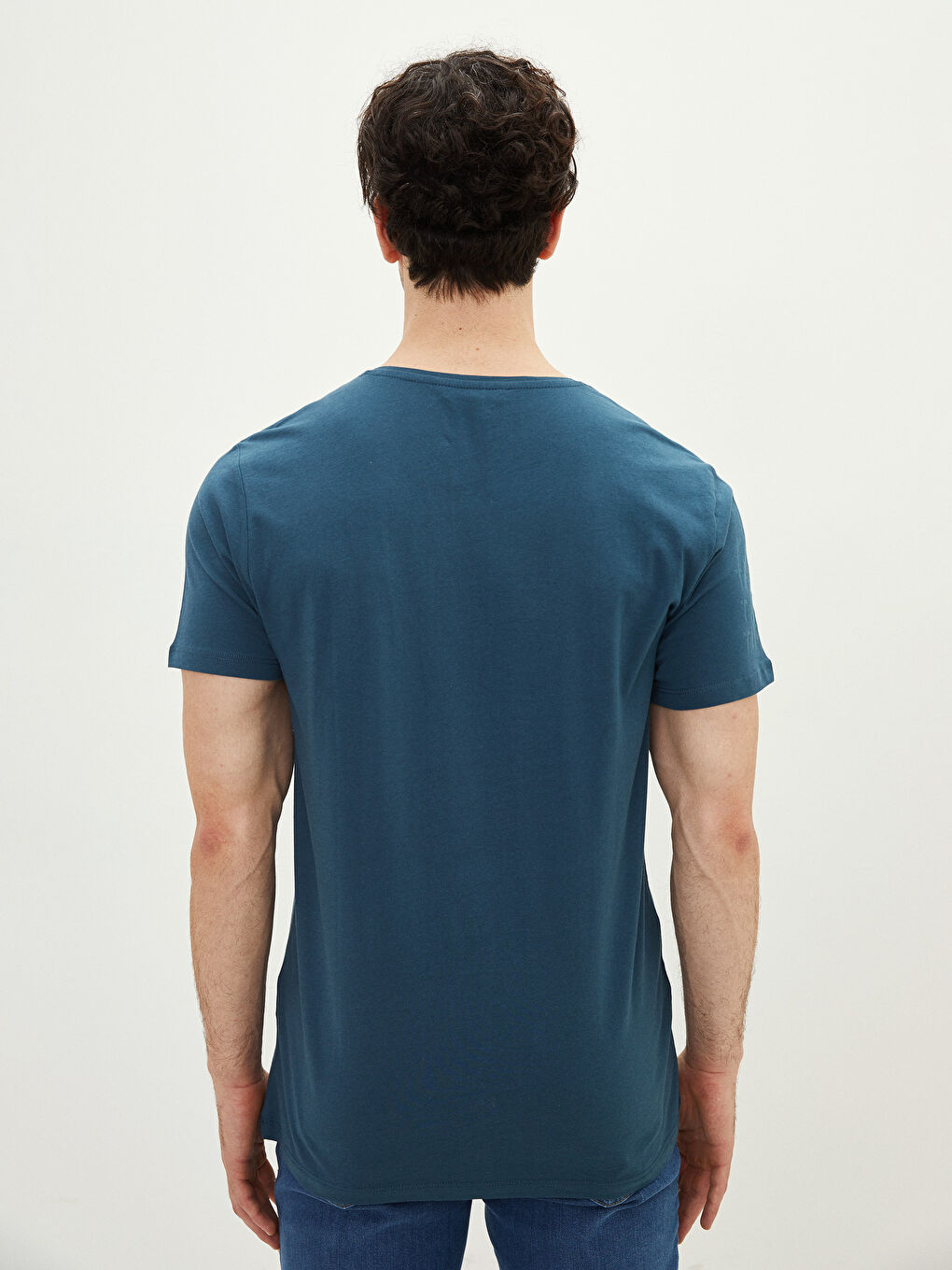 Petrol Bisiklet Yaka Kısa Kollu Baskılı Penye Erkek Tişört-4