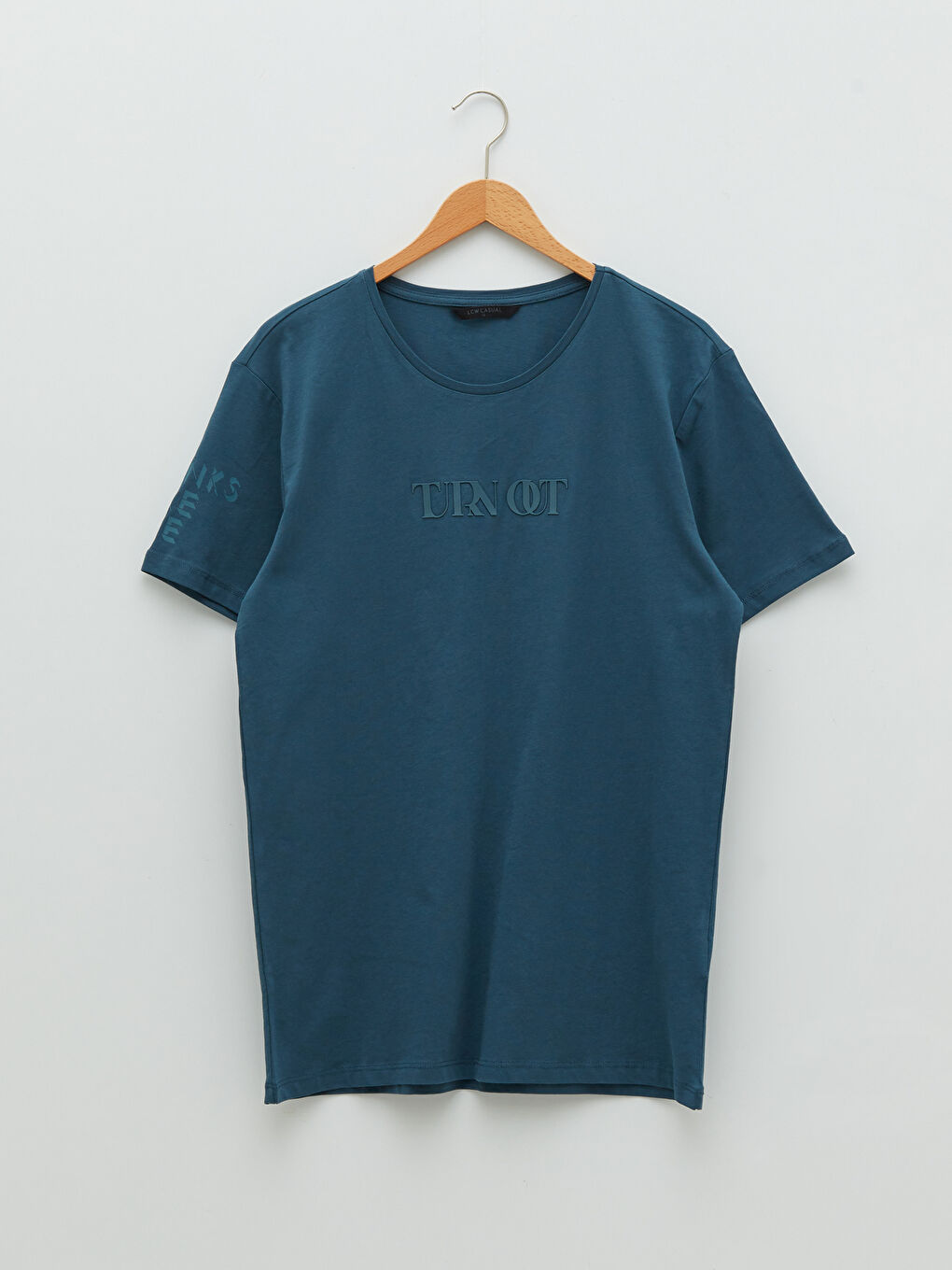 Petrol Bisiklet Yaka Kısa Kollu Baskılı Penye Erkek Tişört-5