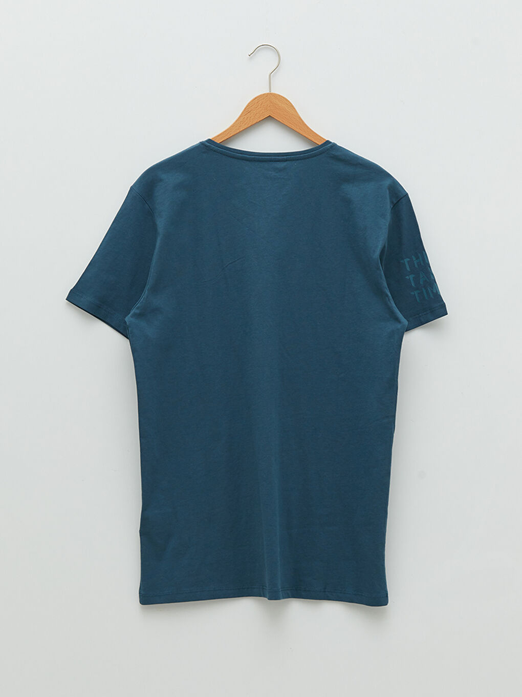 Petrol Bisiklet Yaka Kısa Kollu Baskılı Penye Erkek Tişört-6