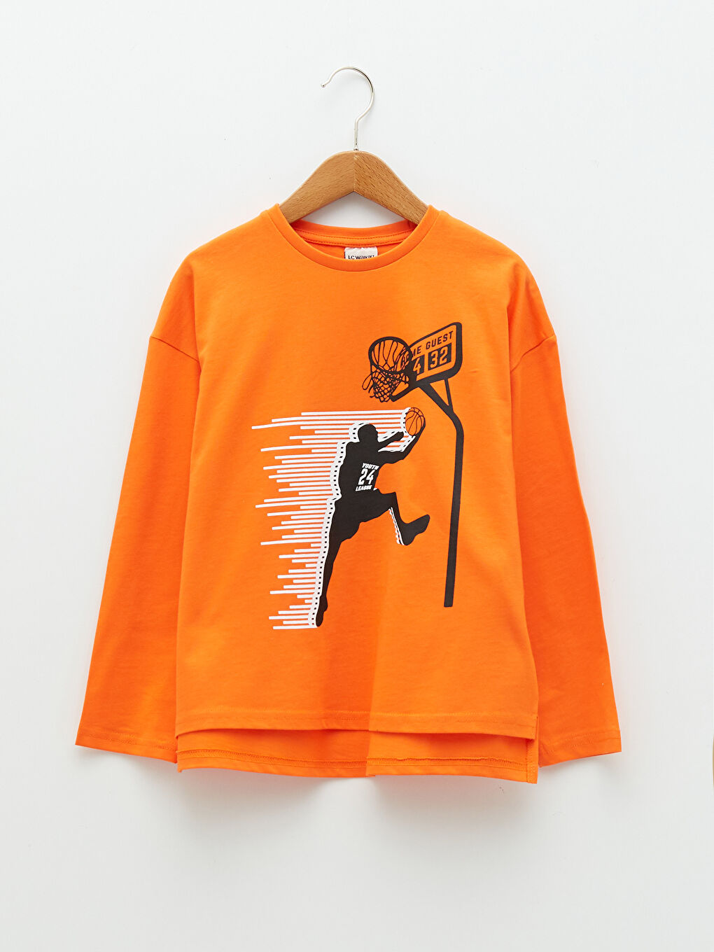 Turuncu Bisiklet Yaka Baskılı Uzun Kollu Erkek Çocuk Tişört