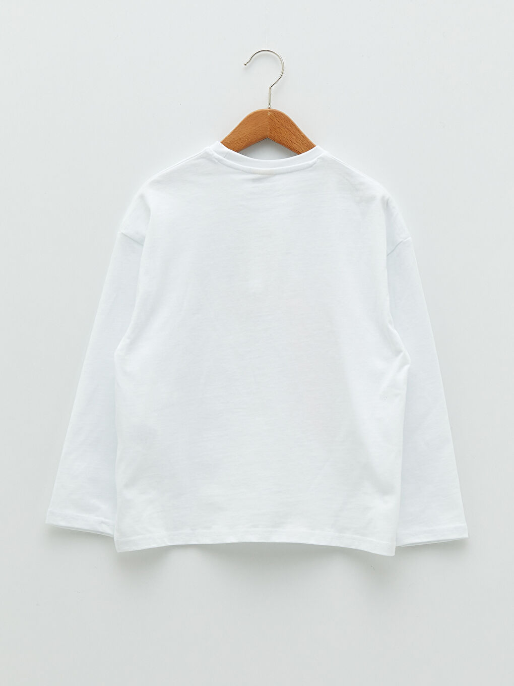 Beyaz Bisiklet Yaka Baskılı Uzun Kollu Erkek Çocuk Tişört-1