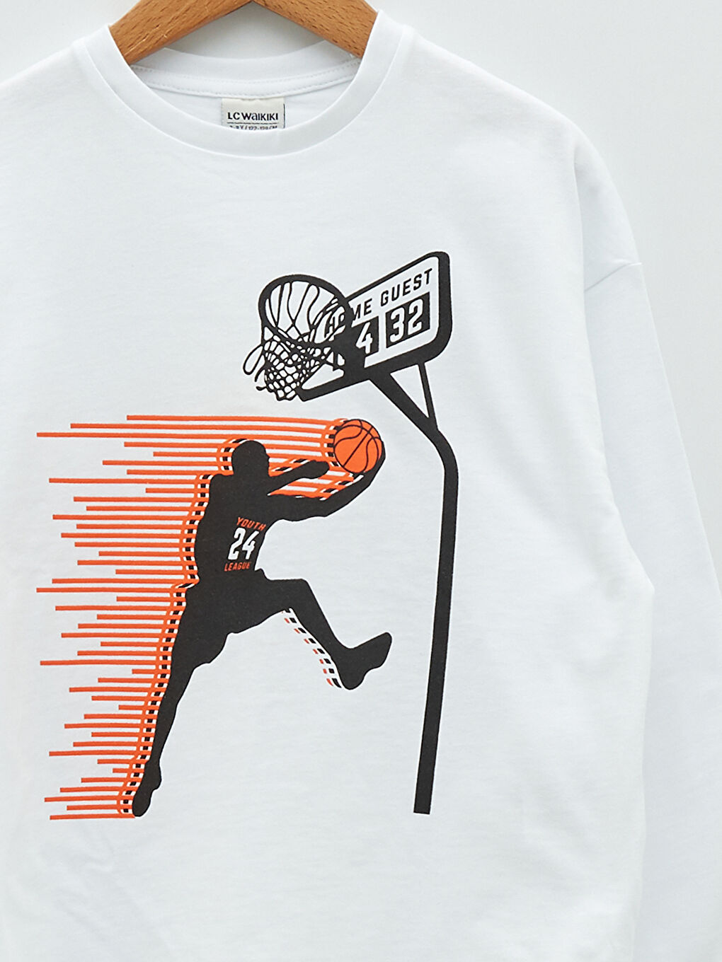 Beyaz Bisiklet Yaka Baskılı Uzun Kollu Erkek Çocuk Tişört-2