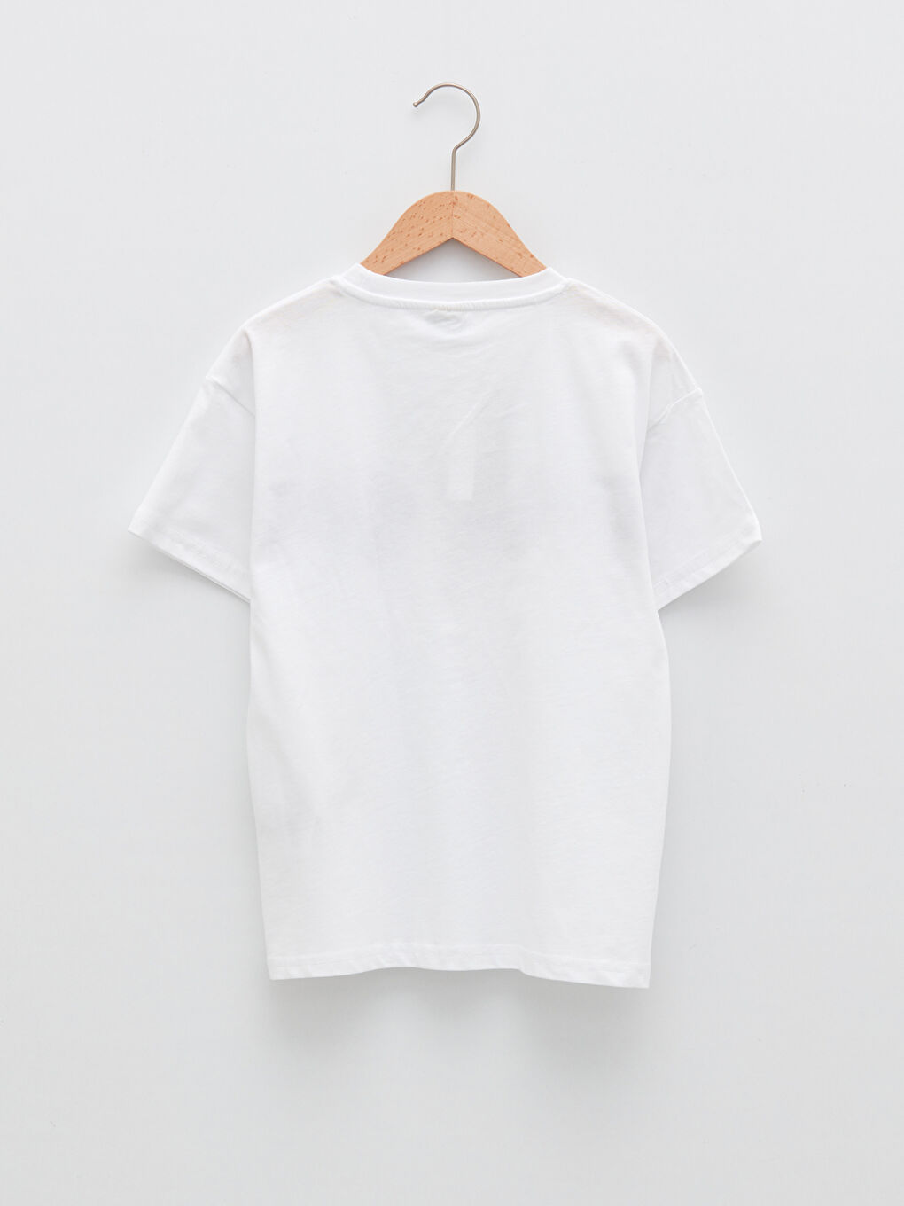 Beyaz Bisiklet Yaka Baskılı Kısa Kollu Pamuklu Erkek Çocuk Tişört-1